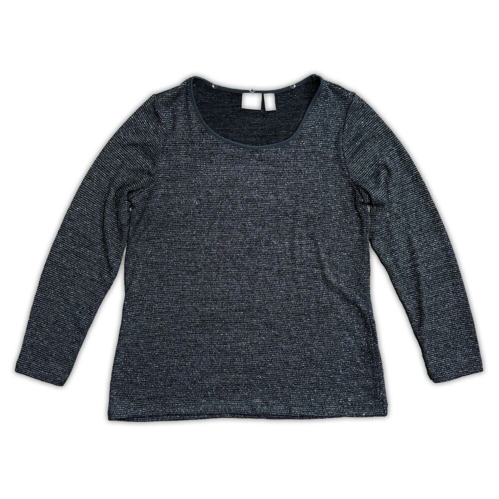 Chicos Top Size 1 Metallic Silver Long Sleeve Pullover Round Neck Woven Fabric - Picture 1 of 6